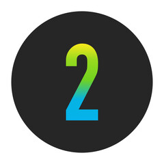 Luminous Yellow to Fresh Lime Green and Deep Cobalt Blue Gradient Number 2 on a Dark Charcoal Gray Circular Background