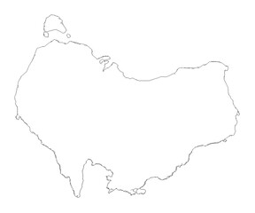 A white map of the Australia with no details. The map is drawn in black and white. The map is a simple outline of the Australia