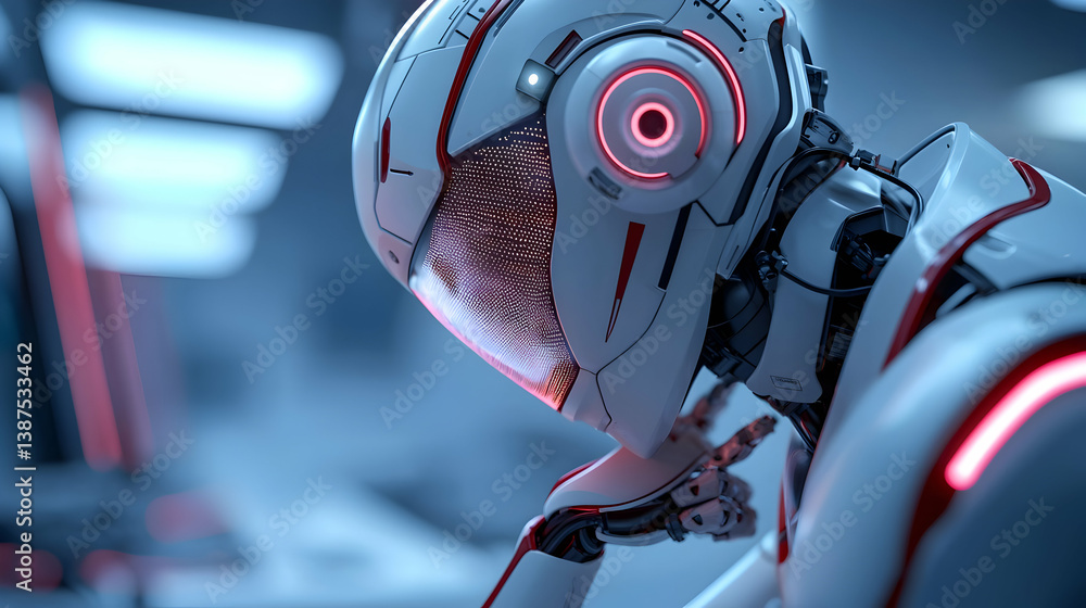 Aufkleber futuristic ai robot analyzing holographic data