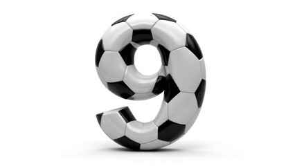 Intertwined football balls letter "9", realist precision, high saturation, beautiful, inspiring, isolated, flat white background 