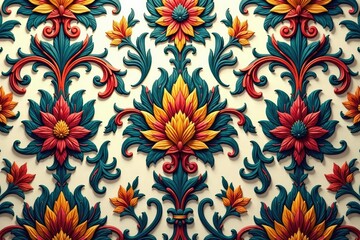 Intricate woven floral damask, elegant swirls and leaves , brocade, scroll