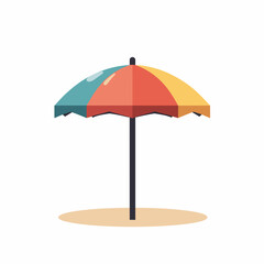 Colorful beach umbrella standing on sand  