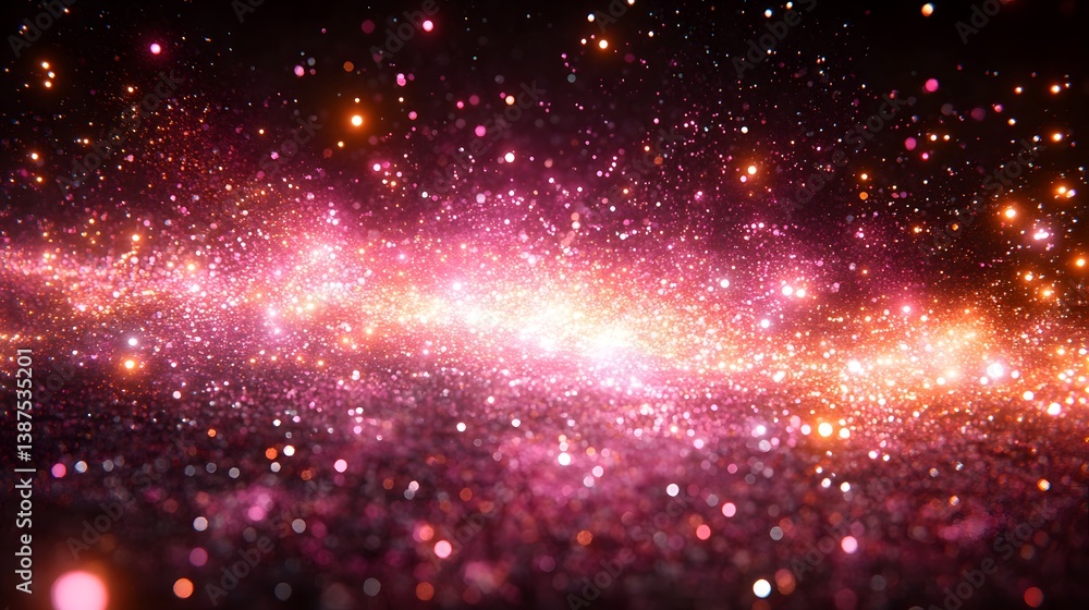 Poster abstract image showing many brightly colored star particles in space