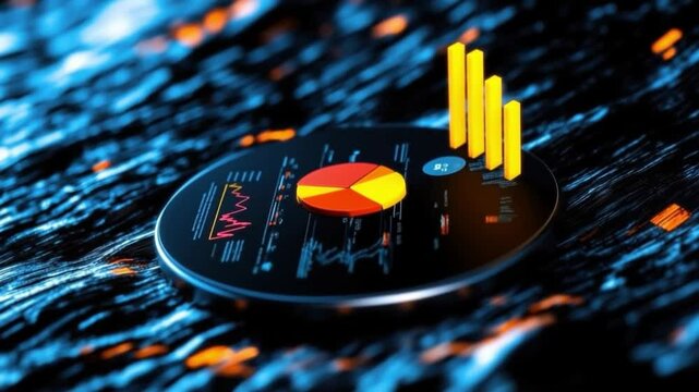 Blue-themed corporate presentation slide with marketing charts, professional business strategy layout, sleek data insights, futuristic aesthetics