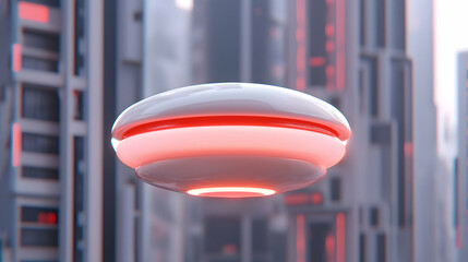 Futuristic White Flying Car Over Cityscape