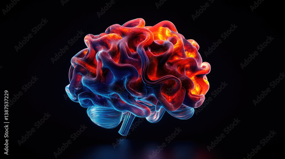 Aufkleber exploring the future of digital creativity an ai-powered glowing brain illustration in a virtual stu
