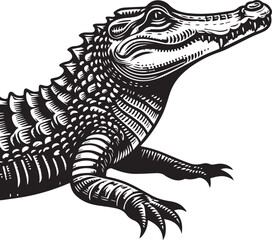 Crocodile Vector Art in Black and White – Detailed Reptile Graphic Design	