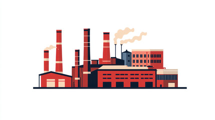 Industrial complex, factory buildings, smoke stacks, urban landscape, flat design, illustration, background image, for business report