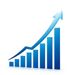 Blue bar chart showing increasing values and an upward trend arrow, symbolizing growth and progress.