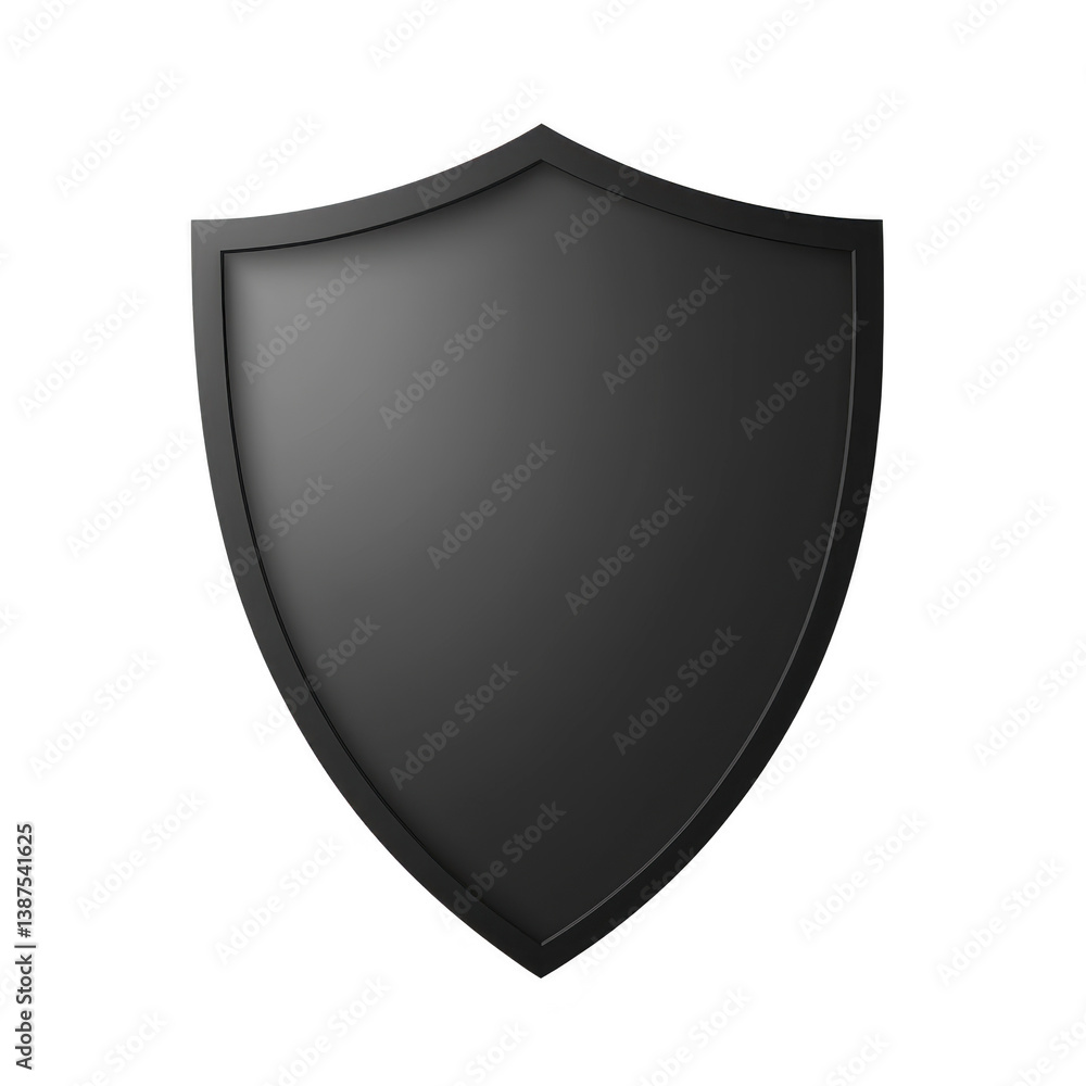 Poster a sleek black shield with smooth surface, symbolizing protection and security. minimalist design emp