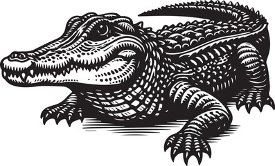 Crocodile Vector Art in Black and White – Detailed Reptile Graphic Design	