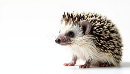 Naklejka premium A single hedgehog against a bright white backdrop Focus on its quills and tiny features , tiny, close-up, nature