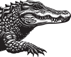 Crocodile Vector Art in Black and White – Detailed Reptile Graphic Design	