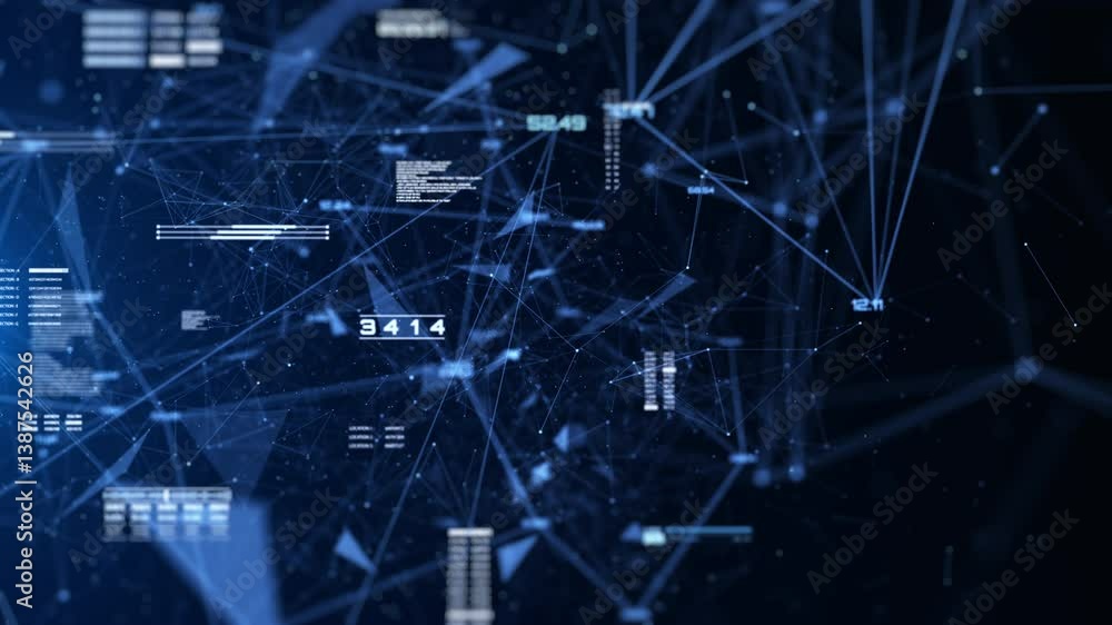 Aufkleber Technology digital cyberspace, data network connection. Futuristic sci-fi with hud ui system interface spinning 4K motion background