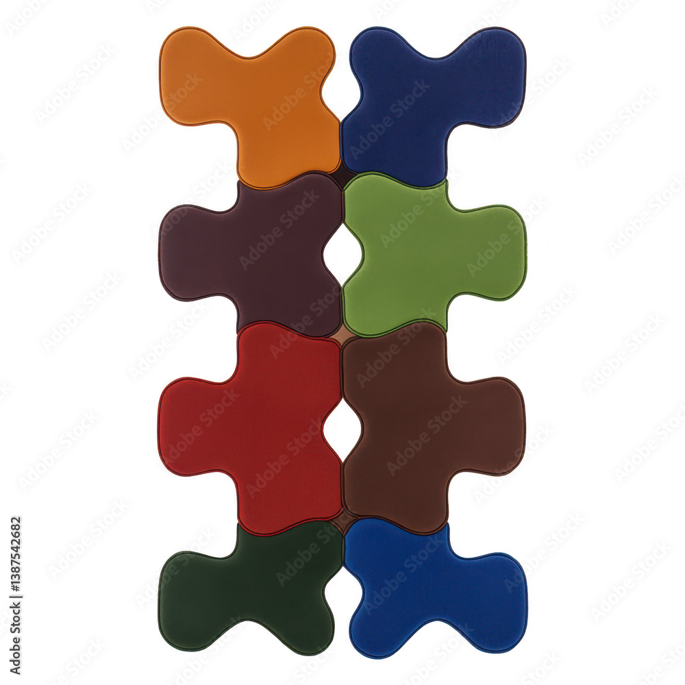 Poster a colorful interlocking puzzle pieces form vibrant pattern, showcasing playful and creative design. 