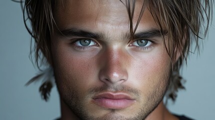 Fototapeta premium Close-up portrait of a young man with expressive eyes
