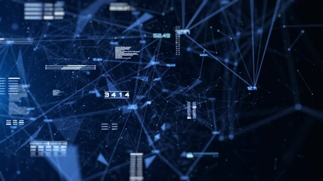Technology digital cyberspace, data network connection. Futuristic sci-fi with hud ui system interface spinning 4K motion background