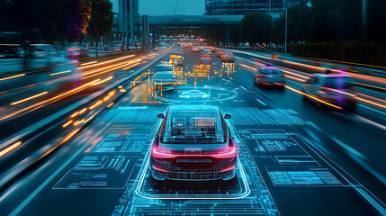 An AI powered system optimizing autonomous vehicles by analyzing road conditions, AI-assisted pathfinding algorithms, and real-time traffic adaptation for safer autonomous driving