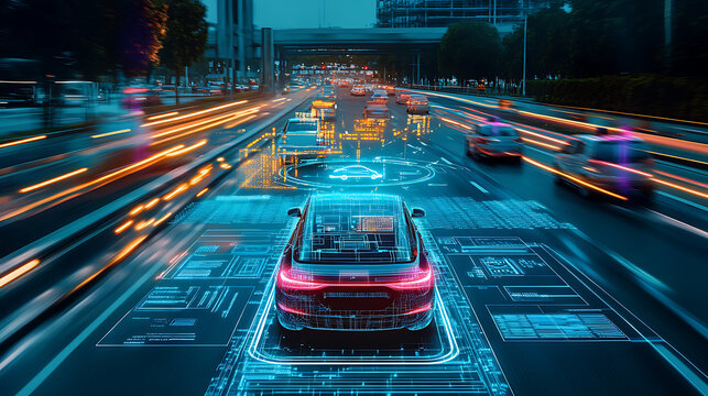 An AI powered system optimizing autonomous vehicles by analyzing road conditions, AI-assisted pathfinding algorithms, and real-time traffic adaptation for safer autonomous driving