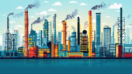 Industrial Skyline: A Panoramic View of a Busy Refinery City