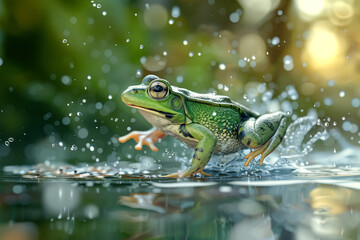 Fototapeta premium Frog is jumping into the water