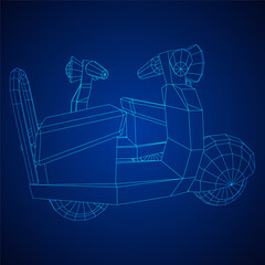 Delivery scooter for lifestyle design courier. Business express delivery concept. Wireframe low poly mesh vector illustration