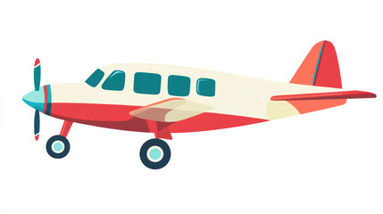 Cartoon vintage airplane profile view, isolated on white, for children's book illustration