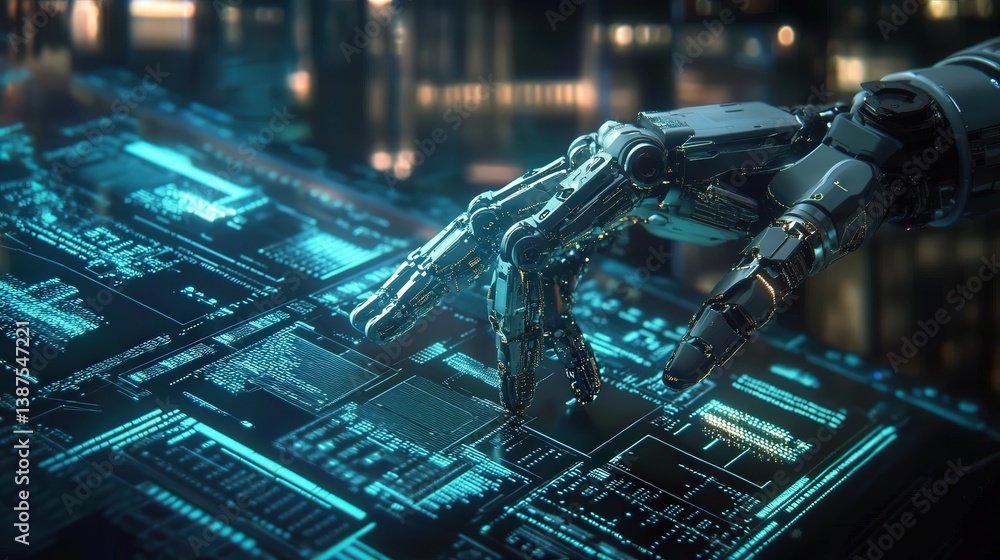 Poster in this engaging animation, a robotic arm showcases the advanced technology of a modern supercompute