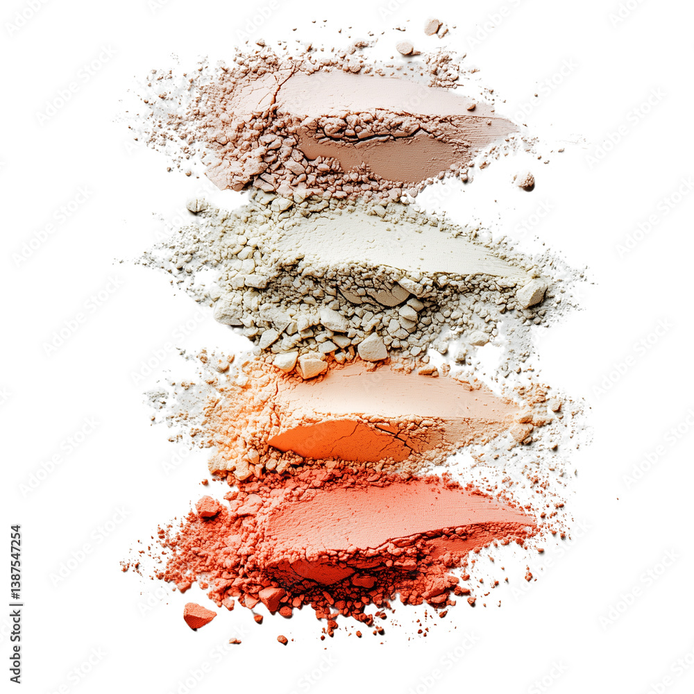 Poster piles of colorful cosmetic powders arranged artistically showcasing a range of shades and textures f