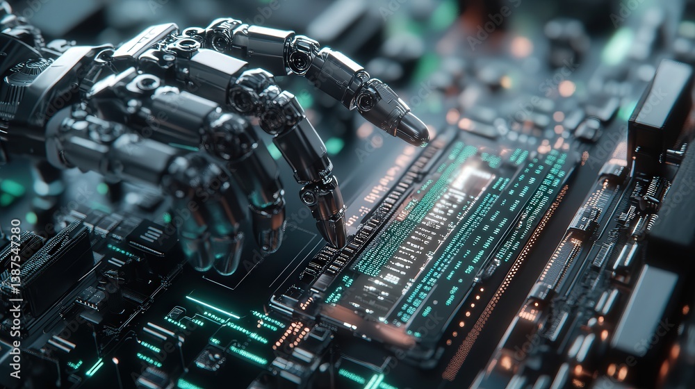 Poster in this engaging animation, a robotic arm showcases the advanced technology of a modern supercompute