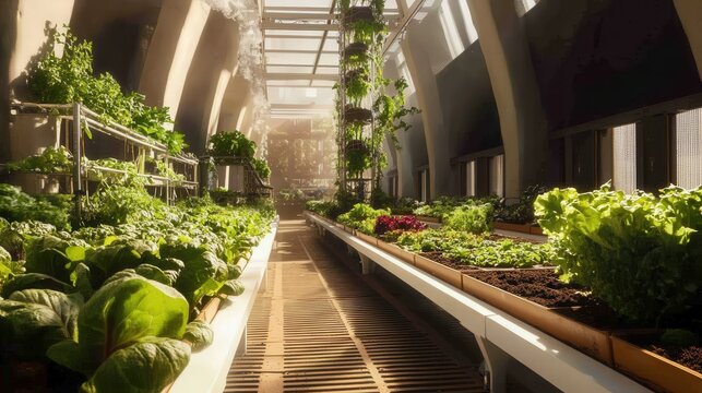 In this forward-looking scene, soilless farming technologies are showcased