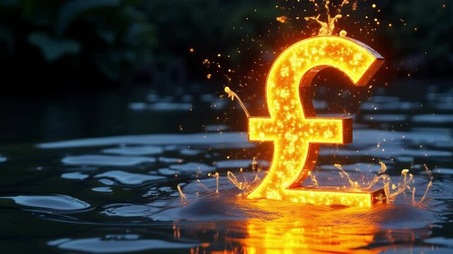 A glowing Pound symbol emerges from dark water, symbolizing finance's allure and mystery