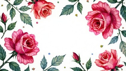Intricate watercolor roses & leaves, repeating design, spring, nature, invitation