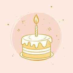 Outline logo featuring a birthday cake with a single candle on a warm pastel background, suitable for festive celebrations and invitations