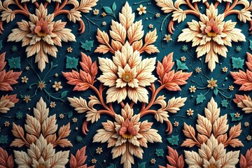 Intricate woven floral damask, elegant swirls and leaves , interior design, fabric texture, floral pattern