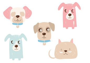 Cute pastel cartoon pets with rounded shapes