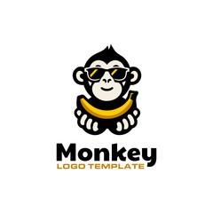 cool monkey holding banana logo design