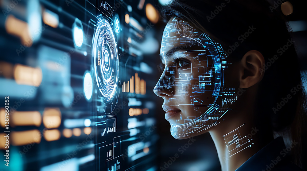 Poster an ai powered system optimizing customer experience by analyzing behavioral data, ai-assisted person