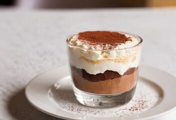 Decadent chocolate mousse with whipped cream and cocoa dusting