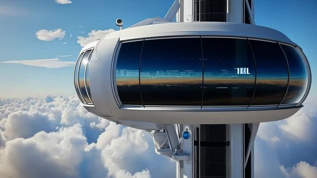 A futuristic AI-driven space elevator transporting cargo to orbit for interplanetary missions.