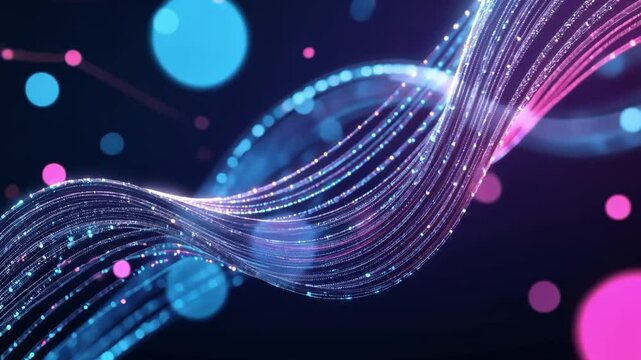 A futuristic digital DNA helix glowing in deep blue and purple, symbolizing AI-driven medical research.