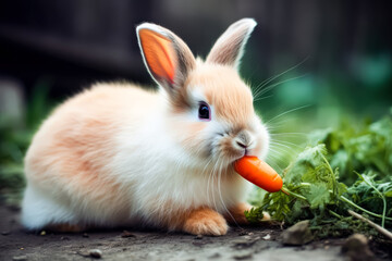 Fototapeta premium Baby rabbit is eating a carrot