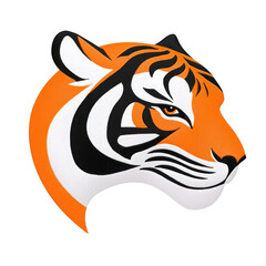 Obraz premium A stylized tiger head illustration features bold orange, black, and white colors, capturing fierce and majestic essence of animal. design is modern and dynamic
