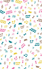 音楽記号の背景パターン（縦・カラフル）