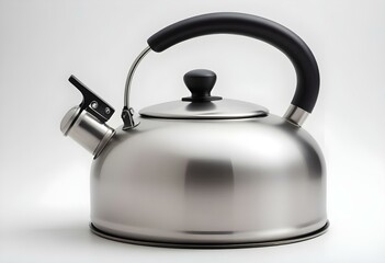 Steel whistling kettle on a white background