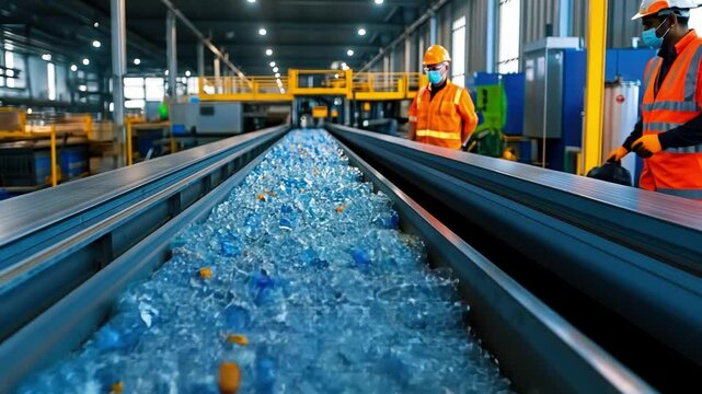 A futuristic recycling plant using AI to efficiently sort and repurpose industrial waste.