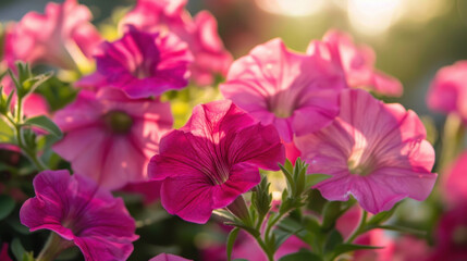 close up of pinkt petunias