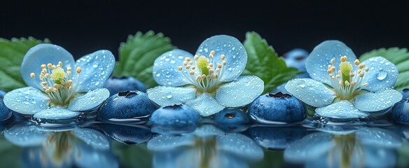 Close-up of fresh blueberries with natural bloom, subtle reflections, botanical detail, isolated
