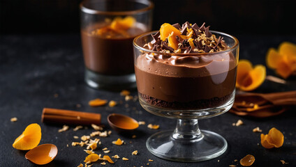 Chocolate and Caramel Mousse Dessert in Elegant Glass