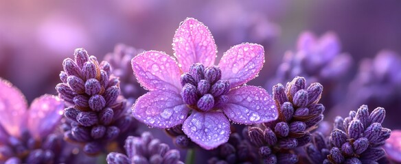 Close-up of fresh lavender flowers, soft purple hues, tiny clustered buds, aromatic, isolated